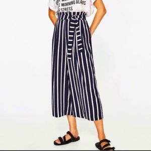 Zara Navy Culottes with White Stripes
